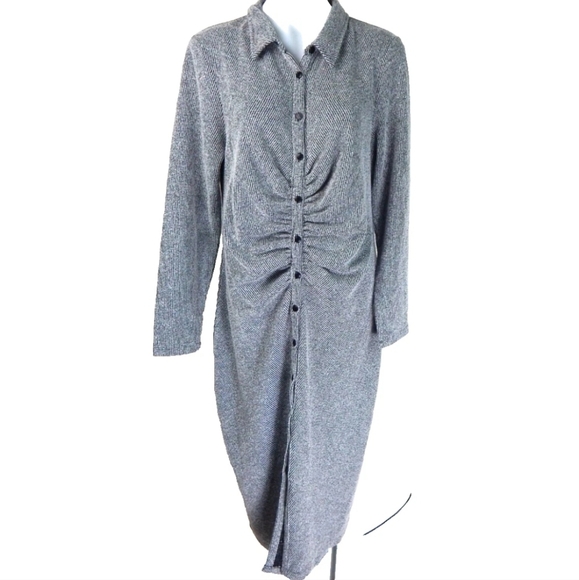 Anthropologie Ruched Button Down Midi Shirt Dress - Picture 2 of 4